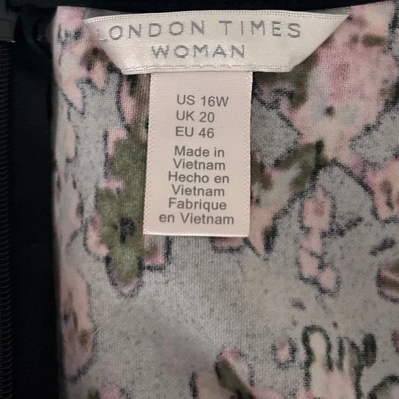 London Times Woman Black Pink Floral A-Line Psychedelic Dress Plus Size 16W - Picture 4 of 10